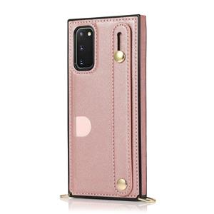 huismerk Voor Samsung Galaxy S20 Polsband PU+TPU Schokbestendige beschermhoes met Crossbody Lanyard & Holder & Card Slot (Rose Gold)