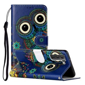 huismerk Voor Samsung Galaxy S22 + 5G olie reliëf patroon PU lederen telefoonhoes (blauwe uil)