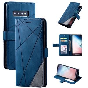 huismerk Voor Samsung Galaxy S10 Plus Skin Feel Splicing Horizontal Flip Leather Case met Holder & Card Slots & Wallet & Photo Frame(Blauw)