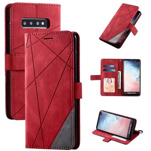 huismerk Voor Samsung Galaxy S10 Plus Skin Feel Splicing Horizontal Flip Leather Case met Holder & Card Slots & Wallet & Photo Frame(Red)