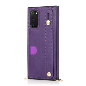 huismerk Voor Samsung Galaxy S20 Polsband PU+TPU Schokbestendige beschermhoes met Crossbody Lanyard & Holder & Card Slot(Paars)