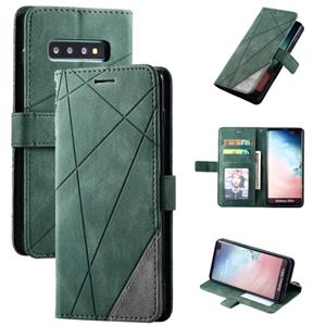 huismerk Voor Samsung Galaxy S10 Plus Skin Feel Splicing Horizontal Flip Leather Case met Holder & Card Slots & Wallet & Photo Frame(Groen)