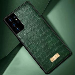 Voor Samsung Galaxy S21 Ultra 5G SULADA Schokbestendige TPU + Handgemaakte lederen koffer(groen)