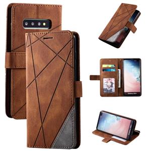 huismerk Voor Samsung Galaxy S10 Plus Skin Feel Splicing Horizontal Flip Leather Case met Holder & Card Slots & Wallet & Photo Frame(Bruin)