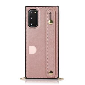 huismerk Voor Samsung Galaxy S20 Plus polsband PU+TPU Schokbestendige beschermhoes met Crossbody Lanyard & Holder & Card Slot (Rose Gold)