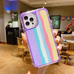 huismerk Rainbow TPU + PC Glas Schokbestendig Case voor iPhone 13 (Rainbow Pattern Purple)