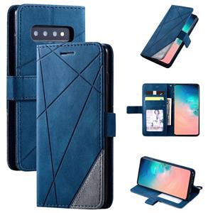 huismerk Voor Samsung Galaxy S10 Skin Feel Splicing Horizontal Flip Leather Case met Holder & Card Slots & Wallet & Photo Frame(Blauw)