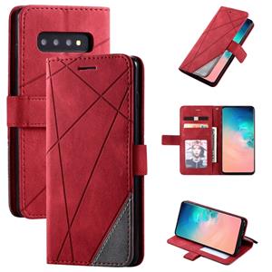 huismerk Voor Samsung Galaxy S10 Skin Feel Splicing Horizontal Flip Leather Case met Holder & Card Slots & Wallet & Photo Frame(Red)