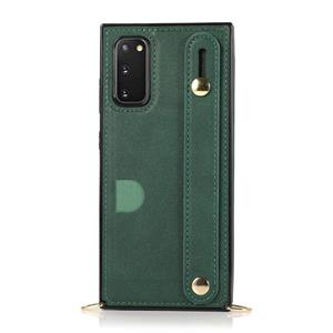 huismerk Voor Samsung Galaxy S20 Plus polsband PU+TPU Schokbestendige beschermhoes met Crossbody Lanyard & Holder & Card Slot(Groen)