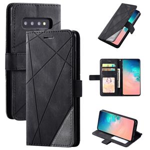 huismerk Voor Samsung Galaxy S10 Skin Feel Splicing Horizontal Flip Leather Case met Holder & Card Slots & Wallet & Photo Frame(Zwart)