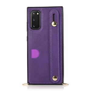 huismerk Voor Samsung Galaxy S20 Plus polsband PU+TPU Schokbestendige beschermhoes met Crossbody Lanyard & Holder & Card Slot(Paars)