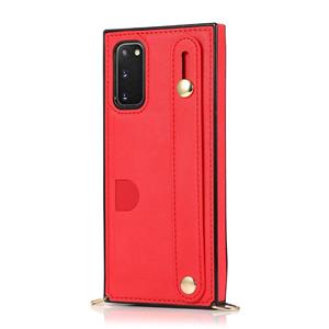 huismerk Voor Samsung Galaxy S20 Plus polsband PU+TPU Schokbestendige beschermhoes met Crossbody Lanyard & Holder & Card Slot(Rood)