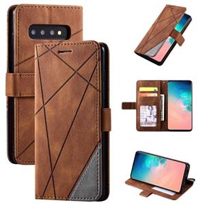 huismerk Voor Samsung Galaxy S10 Skin Feel Splicing Horizontal Flip Leather Case met Holder & Card Slots & Wallet & Photo Frame(Brown)