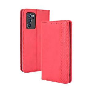 huismerk For OPPO Reno6 Pro 5G Magnetic Buckle Retro Crazy Horse Texture Horizontal Flip Leather Case with Holder & Card Slots & Photo Frame(Red)