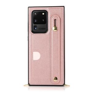 huismerk Voor Samsung Galaxy S20 Ultra polsband PU+TPU Schokbestendige beschermhoes met Crossbody Lanyard & Holder & Card Slot (Rose Gold)