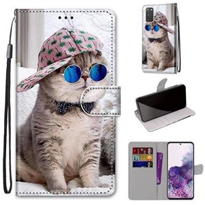 huismerk Voor Samsung Galaxy S20 Coloured Drawing Cross Texture Horizontale Flip PU Lederen case met Holder & Card Slots & Wallet & Lanyard (Oblique Hat Blue M