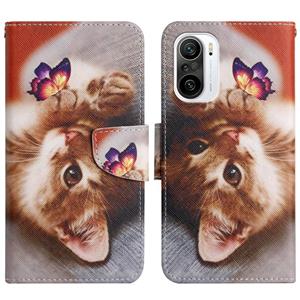 huismerk Voor Xiaomi Redmi K40 Patroon Flip Leather Phone Case (Butterfly Cat)