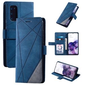 huismerk Voor Samsung Galaxy S20 Skin Feel Splicing Horizontal Flip Leather Case met Holder & Card Slots & Wallet & Photo Frame(Blauw)