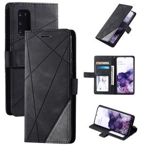 huismerk Voor Samsung Galaxy S20 Skin Feel Splicing Horizontal Flip Leather Case met Holder & Card Slots & Wallet & Photo Frame(Zwart)