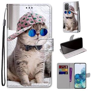 huismerk Voor Samsung Galaxy S20+ Gekleurde tekening kruistextuur Horizontale Flip PU Lederen kast met Holder & Card Slots & Wallet & Lanyard(Schuine Hoed Blau