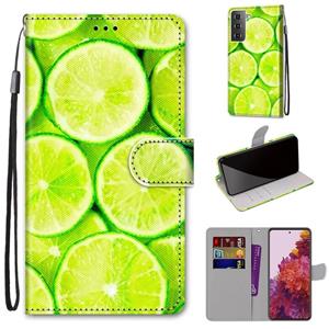 huismerk Voor Samsung Galaxy S21 Coloured Drawing Cross Texture Horizontale Flip PU Lederen case met Holder & Card Slots & Wallet & Lanyard(Lime)