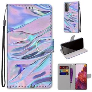 huismerk Voor Samsung Galaxy S21 Coloured Drawing Cross Texture Horizontale Flip PU Lederen case met Holder & Card Slots & Wallet & Lanyard (Fluorescerend wate