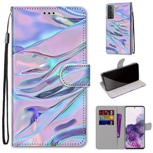 huismerk Voor Samsung Galaxy S21+ Gekleurde tekening kruistextuur horizontale flip pu lederen kast met Holder & Card Slots & Wallet & Lanyard (Fluorescerend wa