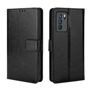 huismerk For OPPO Reno6 Pro 5G Crazy Horse Texture Horizontal Flip Leather Case with Holder & Card Slots & Lanyard(Black)