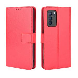 huismerk For OPPO Reno6 Pro 5G Crazy Horse Texture Horizontal Flip Leather Case with Holder & Card Slots & Lanyard(Red)