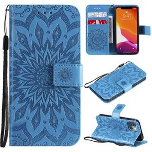 huismerk Pressed Printing Sunflower Pattern Horizontal Flip PU Leather Case Holder & Card Slots & Wallet & Lanyard For iPhone 13 mini(Blue)