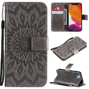 huismerk Pressed Printing Sunflower Pattern Horizontal Flip PU Leather Case Holder & Card Slots & Wallet & Lanyard For iPhone 13 mini(Grey)