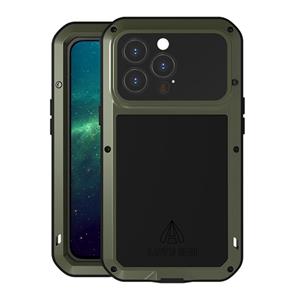 lovemei Love Mei Metal Shockproof Waterdicht Stofdicht Beschermende telefoon Case voor iPhone 13 Pro (Leger Groen)