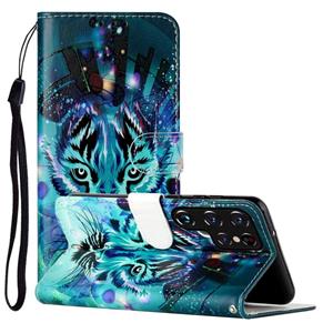 huismerk Voor Samsung Galaxy S22 Ultra 5G Olie reliëfpatroon PU lederen telefoonhoes (Tiger)