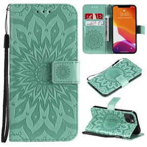 huismerk Pressed Printing Sunflower Pattern Horizontal Flip PU Leather Case Holder & Card Slots & Wallet & Lanyard For iPhone 13(Green)