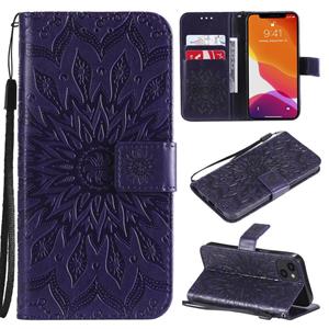 huismerk Pressed Printing Sunflower Pattern Horizontal Flip PU Lederen Case Holder & Card Slots & Wallet & Lanyard voor iPhone 13 (Paars)