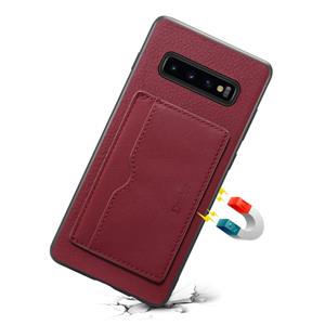 Voor Galaxy S10 Denior V3 Luxury Car Cowhide Lederen Beschermhoes met Houder & Card Slot (Donkerrood)