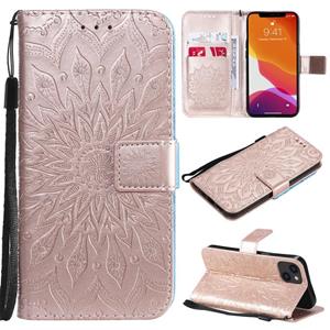 huismerk Pressed Printing Sunflower Pattern Horizontal Flip PU Leather Case Holder & Card Slots & Wallet & Lanyard For iPhone 13(Rose Gold)