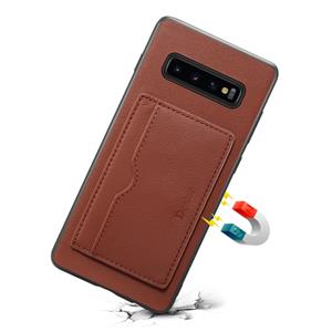 Voor Galaxy S10 Denior v3 luxe auto koeienhuid lederen beschermhoes met houder & kaartsleuf (bruin)