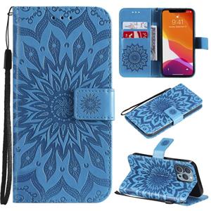 huismerk Pressed Printing Sunflower Pattern Horizontal Flip PU Leather Case Holder & Card Slots & Wallet & Lanyard For iPhone 13 Pro(Blue)