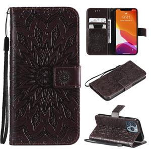 huismerk Pressed Printing Sunflower Pattern Horizontal Flip PU Leather Case Holder & Card Slots & Wallet & Lanyard For iPhone 13 Pro(Brown)