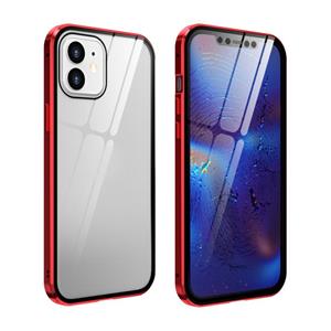 huismerk Dubbele zijden Gehard glas magnetische adsorptie Metalen Frame HD-scherm case voor iPhone 12 mini(Rood)