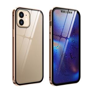 huismerk Dubbele zijden Gehard glas magnetische adsorptie Metalen Frame HD-scherm case voor iPhone 12 mini(Goud)