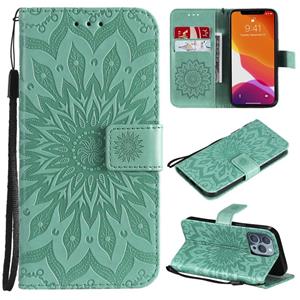 huismerk Pressed Printing Sunflower Pattern Horizontal Flip PU Leather Case Holder & Card Slots & Wallet & Lanyard For iPhone 13 Pro(Green)