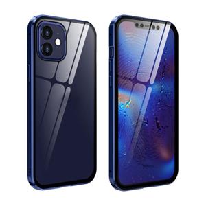 huismerk Dubbele zijden Gehard glas magnetische adsorptie Metalen Frame HD-scherm case voor iPhone 12 mini(Blauw)