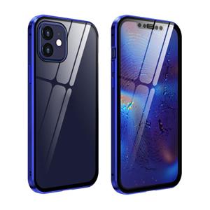 huismerk Dubbele zijden Gehard glas magnetische adsorptie Metalen Frame HD-scherm case voor iPhone 12 mini (Blauw Paars)