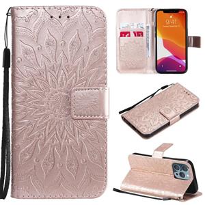 huismerk Pressed Printing Sunflower Pattern Horizontal Flip PU Leather Case Holder & Card Slots & Wallet & Lanyard For iPhone 13 Pro(Rose Gold)