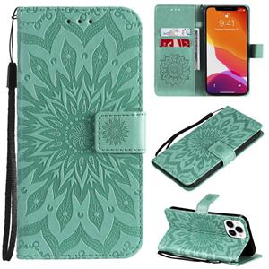 huismerk Pressed Printing Sunflower Pattern Horizontal Flip PU Leather Case Holder & Card Slots & Wallet & Lanyard For iPhone 13 Pro Max(Green)