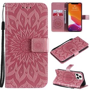 huismerk Pressed Printing Sunflower Pattern Horizontal Flip PU Lederen Case Holder & Card Slots & Wallet & Lanyard voor iPhone 13 Pro Max (Pink)