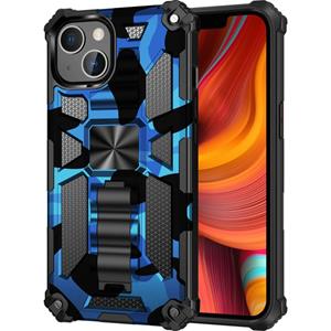 huismerk Camouflage Armor Shockproof TPU + PC Magnetic Protective Case with Holder For iPhone 13 mini(Blue)