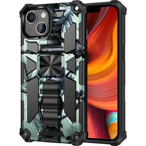 huismerk Camouflage Armor Shockproof TPU + PC magnetische beschermhoes met houder voor iPhone 13 (lichtgroen)